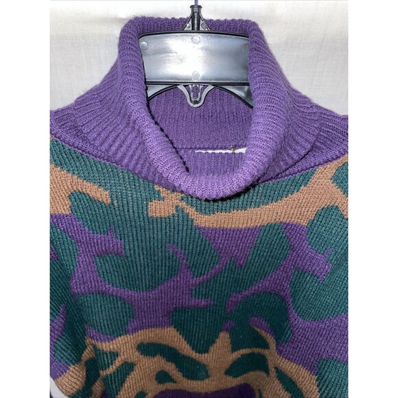 Country Suburbans Women’s Turtleneck Sweater Size Small Purple Green Geometric - Picture 3 of 12